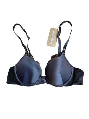 Maison Lejaby Paris Black Satin Lace Underwire Bra NWT Size 32A